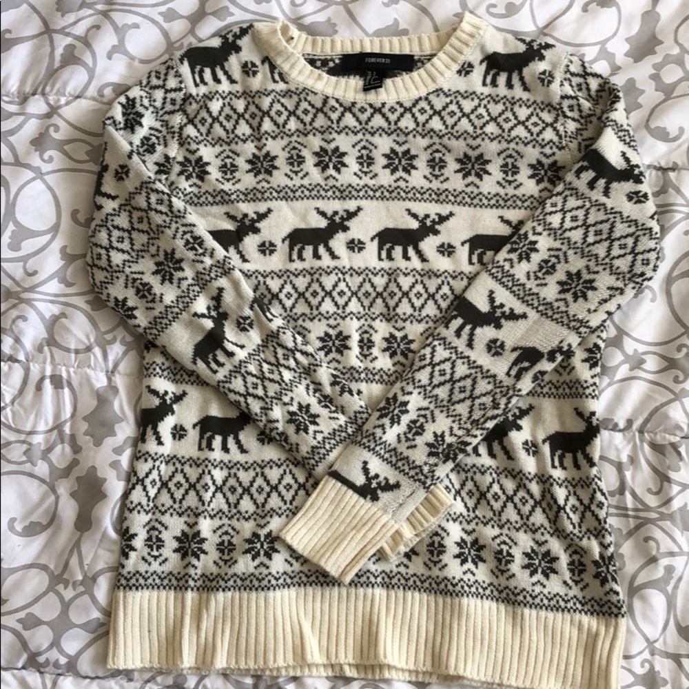 Cream/Olive Green Christmas Sweater
